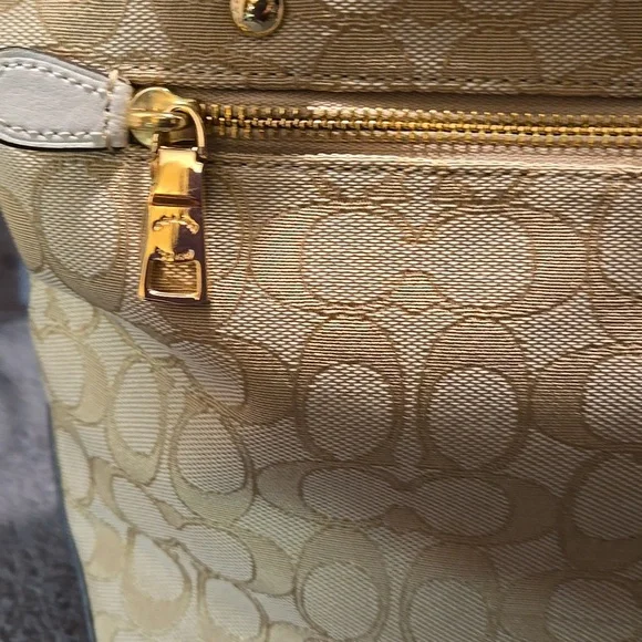 Coach F58282 Outline Signature Zip Top Cream Tote Bag - Picture 8 of 13